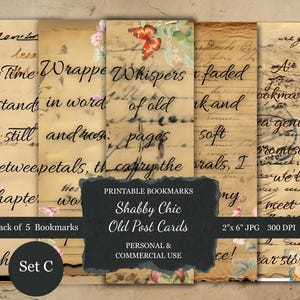 Druckbare alte Postkarte Shabby Chic Lesezeichen 5er Set - Buchliebhaber Geschenk für Freunde, Mutter, Familie und Verwandte, Lesezeichen Sublimation