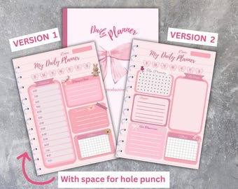Pink Girly Planner Printable, Kawaii Daily Planner Printable, Digital Planner Bows, Cute Bow Digital Planner, Coquette Daily Planner