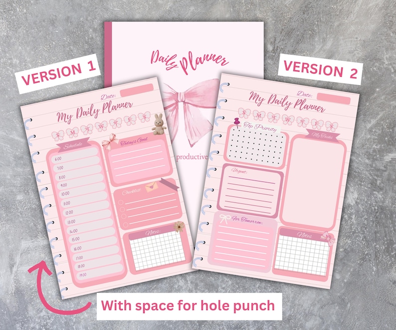 Pink Girly Daily Planner Printable, Kawaii Bows, Coquette Planner ...