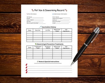 Printable Pet Vaccination Record: Dog & Cat Shot Tracker (PDF)