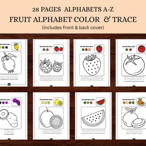 Fruit Alphabet A to Z Coloring and Tracing Worksheets for Kids Ages 3-6 ...