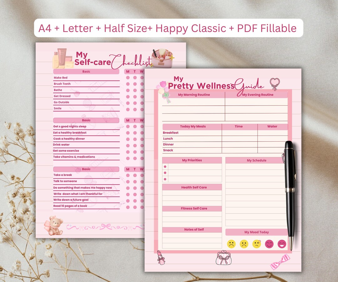 Printable My Pink Self Care Checklist and Pretty Wellness Guide | PDF ...