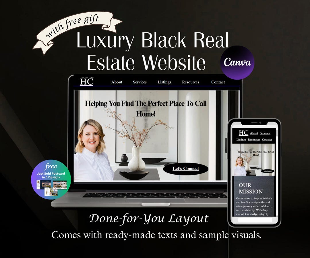 Luxury Editable Black Real Estate Canva Website Template for Realtors ...