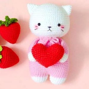 Cute Crochet Cat with Heart Amigurumi PDF Pattern