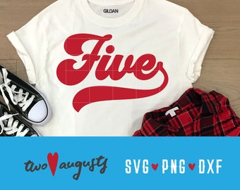 Five Baseball, Softball, Number, SVG, DXF, PNG, File, Cricut, Silhouette, 5, 5th birthday, years old, cursive, five, swash, swoosh, decor