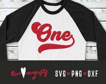 One, Baseball Number, Swash, SVG, DXF, PNG, File, Design, Cricut, Silhouette, Trendy, 1, 1st birthday, 1 year old, cursive, one year, first