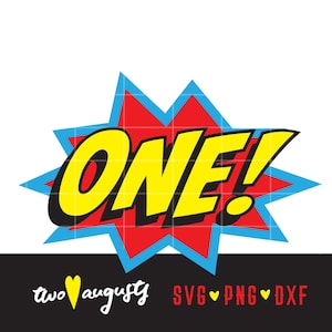 Eins, Geburtstag, Superheld, SVG, DXF, PNG, Held, Dateien, Design, Cricut, Silhouette, Trendy, pow, Comic, Buch, super, bam, Knall, Ausleger, platzen