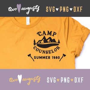 Consejero de campamento de los 80, disfraz de Halloween, diseño, años 80, sencillo, película de miedo, SVG, DXF, PNG, archivo, Cricut, silueta, moda, otoño, eek