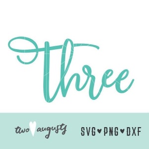 3 つの手書きスタイルの SVG、DXF、PNG、ファイル、デザイン、クリカット、シルエット、トレンディ、3 歳の誕生日、古い、筆記体、記念日、華やか、ファンシー