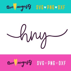 Könnte beinhalten: Das Wort "hny" in schwarzer und weißer Handschrift, das für "Happy New Year" steht.