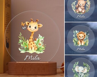 Custom Jungle Animal Night Light,Personalized Lamp with Giraffe,Bear,Lion&Elephant Designs,Perfect Gift for Kids,Gentle Soothing Nightlight