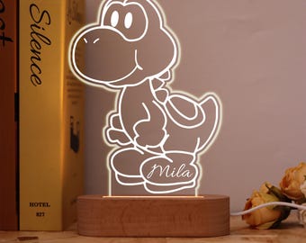 Aangepast Yoshi-nachtlampje, gepersonaliseerde lamp voor kinderen, perfect cadeau voor Mario-fans, kamerinrichting gamethema, leuk en rustgevend nachtlampje