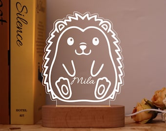 Benutzerdefinierte niedliches Igel-Nachtlicht mit Namen, personalisierte Lampe für Kinder, Geschenk für Igel-Liebhaber, einzigartiges Raumdekor, Spaß und charmantes Nachtlicht