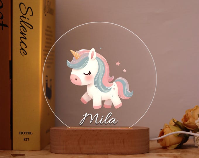 Custom Enchanting Unicorn Night Light with Name,Personalized Lamp Featuring a Dreamy Pastel-Colored Unicorn,Ideal Gift for Kids,Room Decor