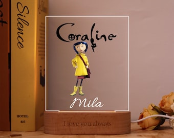 Custom Coraline Night Light with Name,Personalized Lamp of Coraline in Yellow Raincoat,Perfect Gift for Coraline Animation Enthusiasts