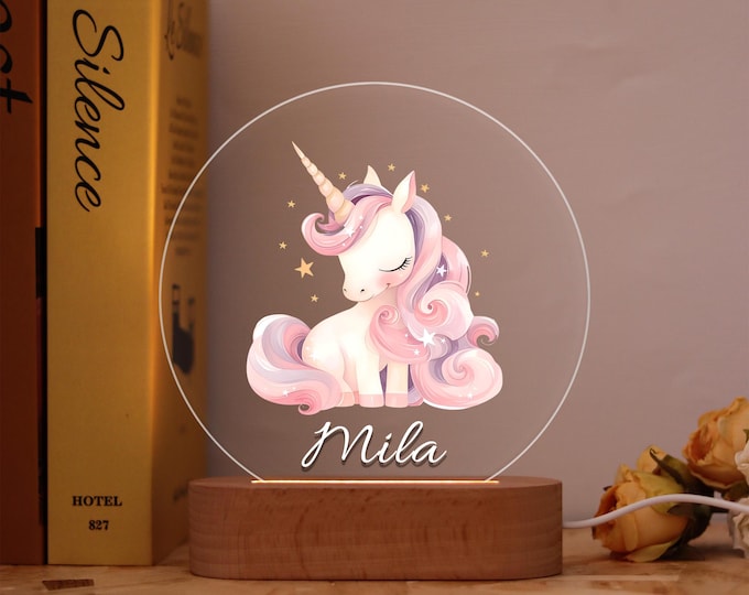 Custom Unicorn Night Light,Personalized Lamp Featuring a Dreamy Sleeping Unicorn,Ideal Gift for Kids,Soothing and Charming Nightlight