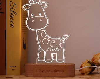 Custom Cute Giraffe Night Light with Name,Personalized Lamp for Kids,Gift for Giraffe Lovers,Unique Room Decor,Fun and Charming Nightlight