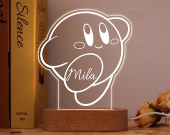 Veilleuse personnalisée de style kawaii kirby avec nom, lampe personnalisée basée sur le personnage de dessin animé bien-aimé, excellent cadeau pour les fans de dessins animés et les enfants