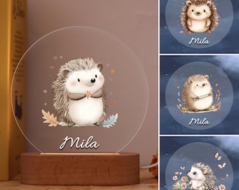 Veilleuse hérisson personnalisée avec nom, lampe personnalisée avec divers motifs de hérisson, cadeau parfait pour les enfants, veilleuse douce et apaisante