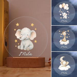 Custom Animal Night Light,Personalized Lamp Featuring Elephant with Balloons,Giraffe on Cloud,Perfect Gift for Kids,Cozy Soothing Nightlight