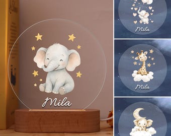 Custom Animal Night Light,Personalized Lamp Featuring Elephant with Balloons,Giraffe on Cloud,Perfect Gift for Kids,Cozy Soothing Nightlight