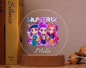 Custom Huntrix Girls Night Light with Name,Personalized Lamp with the Heroine Trio from Huntrix,Perfect Gift for Animation Enthusiasts