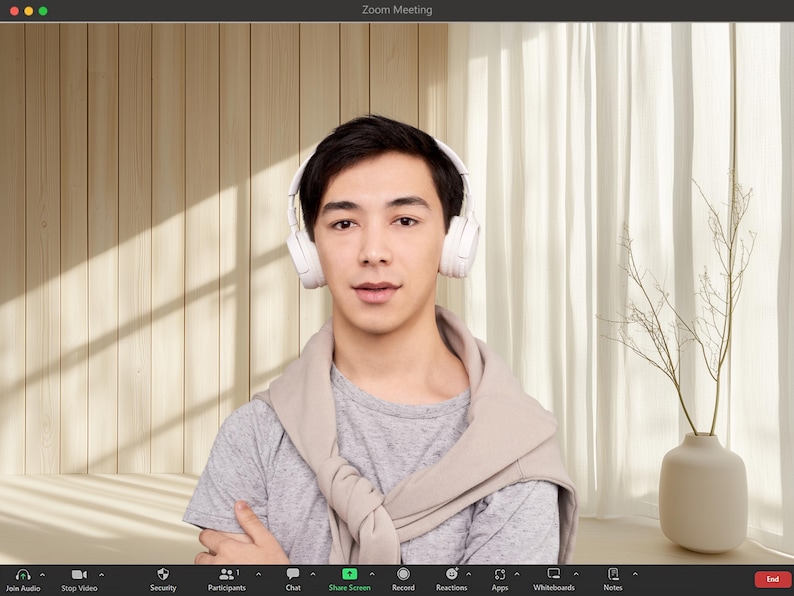 Minimalist Interior Zoom Background Professional Virtual Meeting Setup Natural Window Light Collection Modern Home Office Design Clean White Wall Scene Digital Backdrop Package Premium Quality Content Commercial License Include Professional