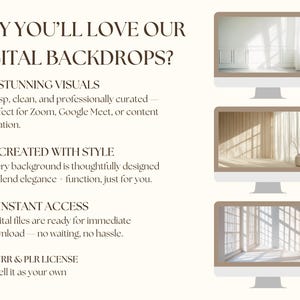 Minimalist Interior Zoom Background Professional Virtual Meeting Setup Natural Window Light Collection Modern Home Office Design Clean White Wall Scene Digital Backdrop Package Premium Quality Content Commercial License Include Professional