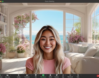 Coastal Spring Zoom Background Home Office Virtual Background Beach House Meeting Realistic Teams Beach Background Spring Home Backdrop