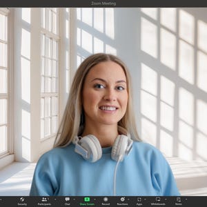 Minimalist Interior Zoom Background Professional Virtual Meeting Setup Natural Window Light Collection Modern Home Office Design Clean White Wall Scene Digital Backdrop Package Premium Quality Content Commercial License Include Professional