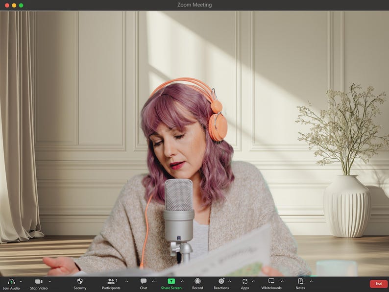 Minimalist Interior Zoom Background Professional Virtual Meeting Setup Natural Window Light Collection Modern Home Office Design Clean White Wall Scene Digital Backdrop Package Premium Quality Content Commercial License Include Professional