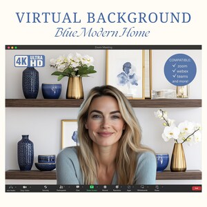 Blue Modern Background Virtual Conference Background Home Office Wall Background Digital Video Call Meeting Background Zoom Background