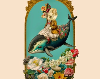 A Whale of a Ride | 5X7 inches | Postcard Sized Print| Glossy| Collage