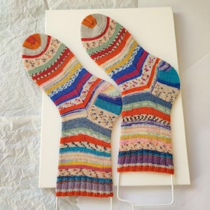 Colorful wool socks unisex knit socks hand knitted socks gift for her gift for him cozy warm socks size 41 rainbow socks