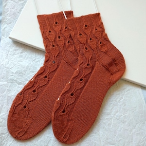 Lace wool socks women terracotta knit socks hand knitted socks gift for her cozy soft socks warm elegant socks handmade