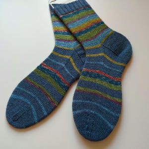 Hand-knitted wool socks striped colorful socks gift for her cozy gradient socks handmade warm knit socks