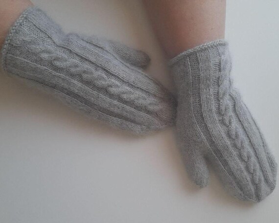 Fluffy Knit Mittens Mohair Merino Wool Mittens Sparkly Winter