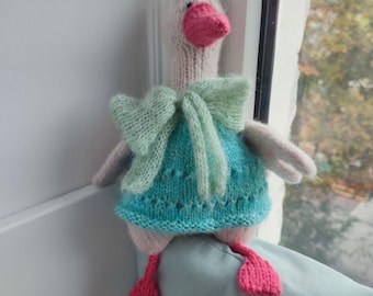 Jouet d'oie tricoté fait main - Écharpe d'oie décorative douce - Peluche d'oiseau tricotée confortable