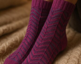 Hand knitted wool socks cozy wool socks women handmade socks gift for her chevron socks winter gift warm knit socks