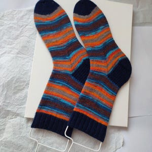 Men&#39;s wool socks handmade striped colorful warm gift for him unique knit winter socks size 42 43