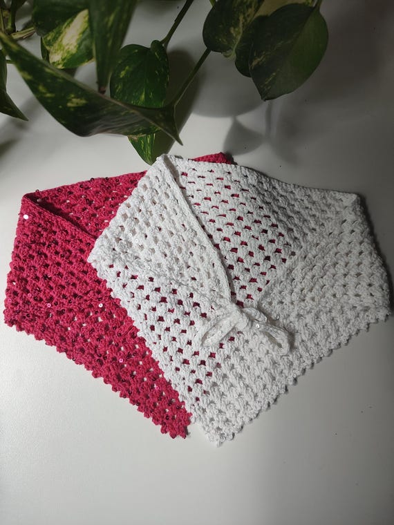 Crochet Sequin Bandana: Handmade Cotton Triangle Head Scarf  display picture 3