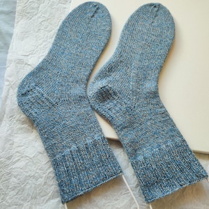Hand-knitted wool socks unisex grey blue cozy warm handmade gift for men women winter socks size 40 41