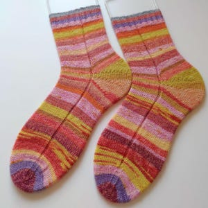 Colorful wool socks women hand knitted socks bright knit socks gift for her cozy warm socks size 41 striped wool socks fun