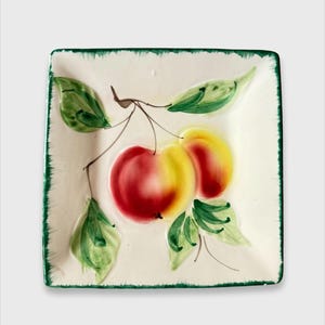 Vintage Italian Fruit Plates, Majolica Style Handpainted Platters, Italian Ceramic Dish, Peach, Strawberries, Grapes Trays, Made in Italy