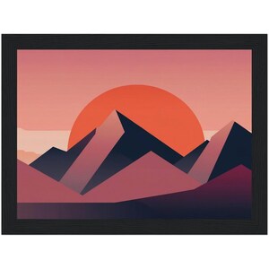 Póster con marco de madera y papel mate de calidad de museo "Atardecer en la montaña"