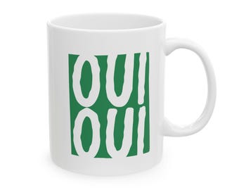 OUI OUI abstracte mok - perfect voor koffieliefhebbers, cadeau voor hem/haar, verjaardag, kantoordecor, mok met leuk citaat, 11oz 15oz