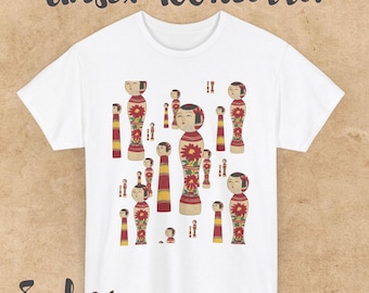 Kokeshi Girl Pop Art T-Shirt – Japanese Folk Toy Art Inspired – Taishō-Era Nostalgia Tee