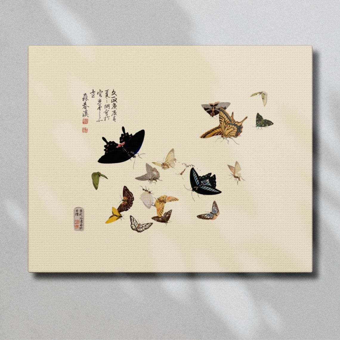 Morishunkei Butterfly Wall Art Canvas – Traditional Japanese Insect Print, Matte Stretched Canvas, Free US Shipping