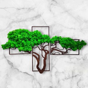 Triptych Moss 100x60 3 Parts Bonsai Lucky Tree Premium Design Room Wall Art Relaxing Modern Picture Wood Design Preserved Reindeer Vertical