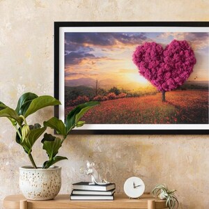 Moos Wandkunst Herz Liebe Bonsai Glück Dekor Premium Design Zimmer Wandkunst Entspannendes modernes Bild Holz Design Konserviert Rentier Vertikal